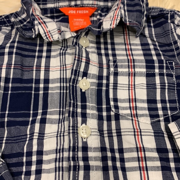 Carter’s & Joe Fresh Button-Down Long-Sleeve Shirts in Flannel Blue/Black/White - Picture 3 of 8